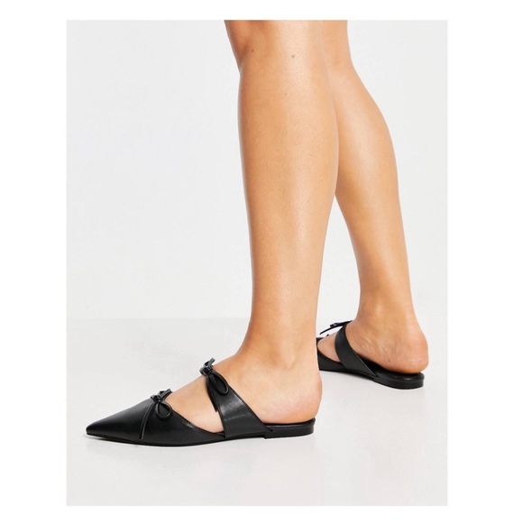 ASOS • adorable black faux leather pointed bow slip on flat mules - Picture 15 of 16